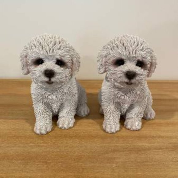(2) Hi-Line Gift White 6" Polyresin Bichon Frise Puppy - Picture 1 of 5